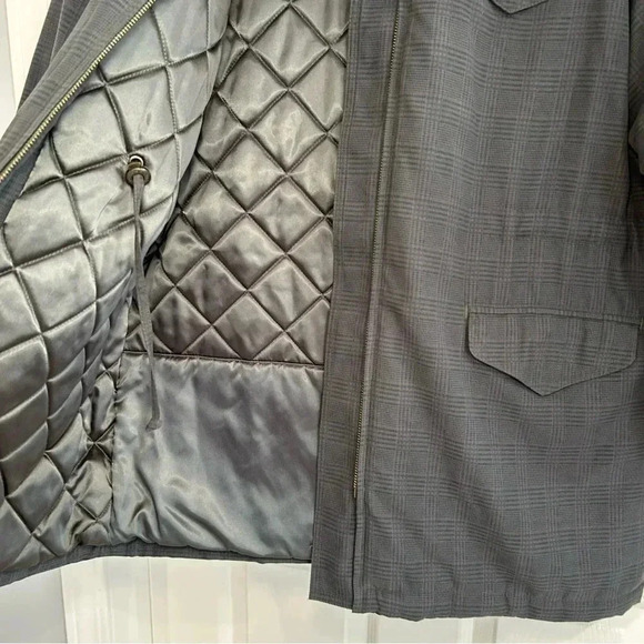 VTG 90s Jones New York Coat Size M Zip Cut Faux Fur Collar Waist Cinch Pockets - Picture 11 of 17